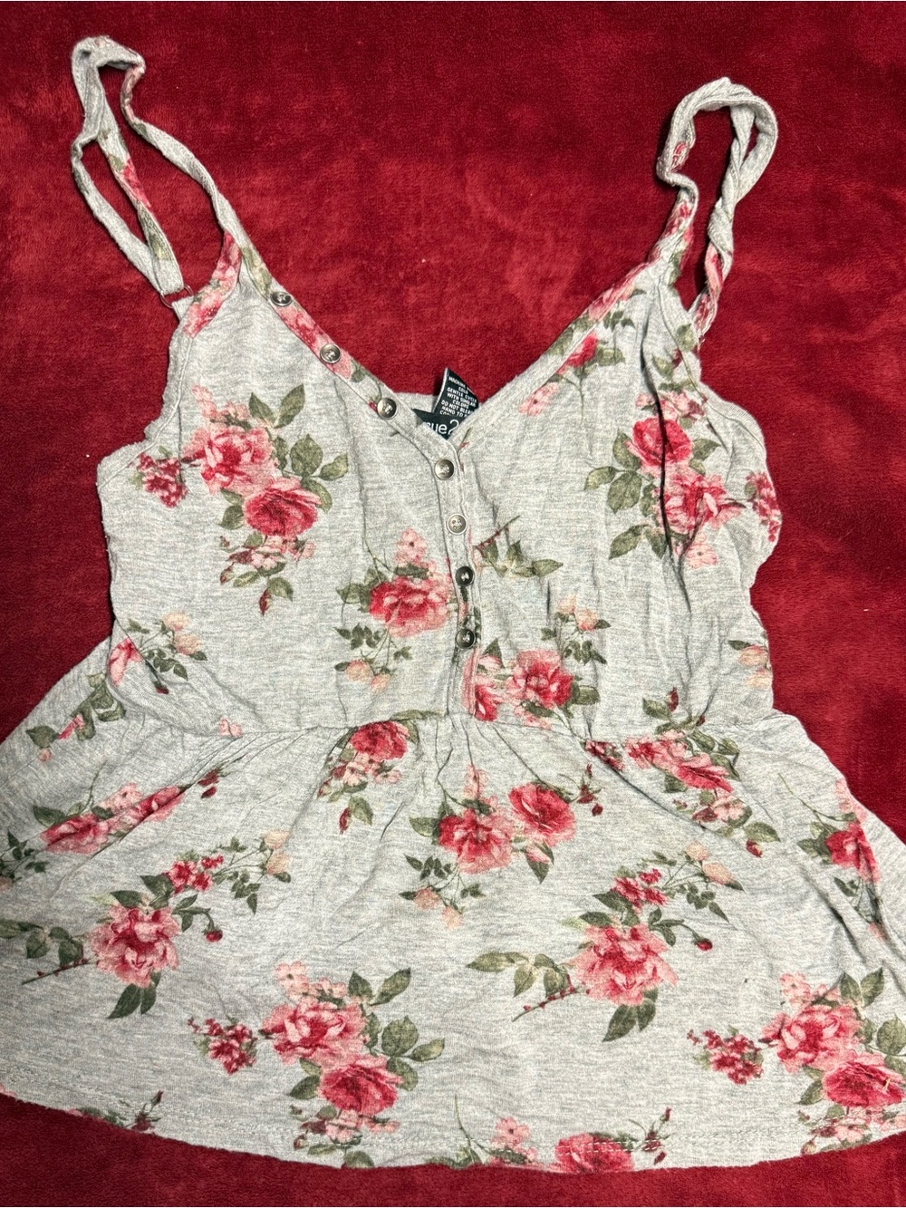 Rue21 Gray Floral Print Tank Top with Pink Roses